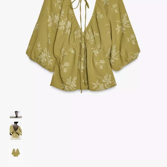 Zara Mustard Floral Blouse with Tie Back - Picture 6 of 8